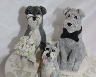 Dog Family cake toppers, with 3 Dog figurines, Mommy, Daddy and baby Dog Cake toppers