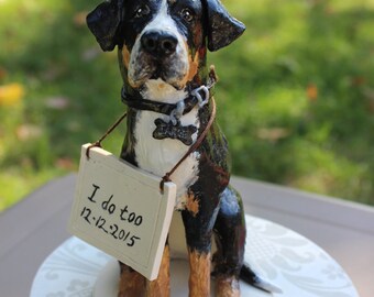 Custom Wedding handmade clay dog cake topper with "I do too" sign