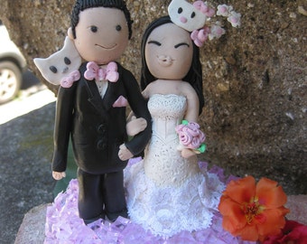 Custom handmade bride and groom clay wedding cake topper