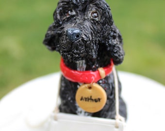 Custom made single Dog Polymer clay Cake Topper with " I do too" sign