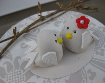 Set of White Love Bird cake toppers