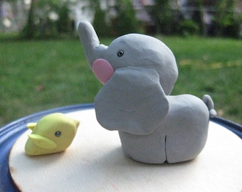 Custom Handmade Baby Elephant and baby bird cake topper