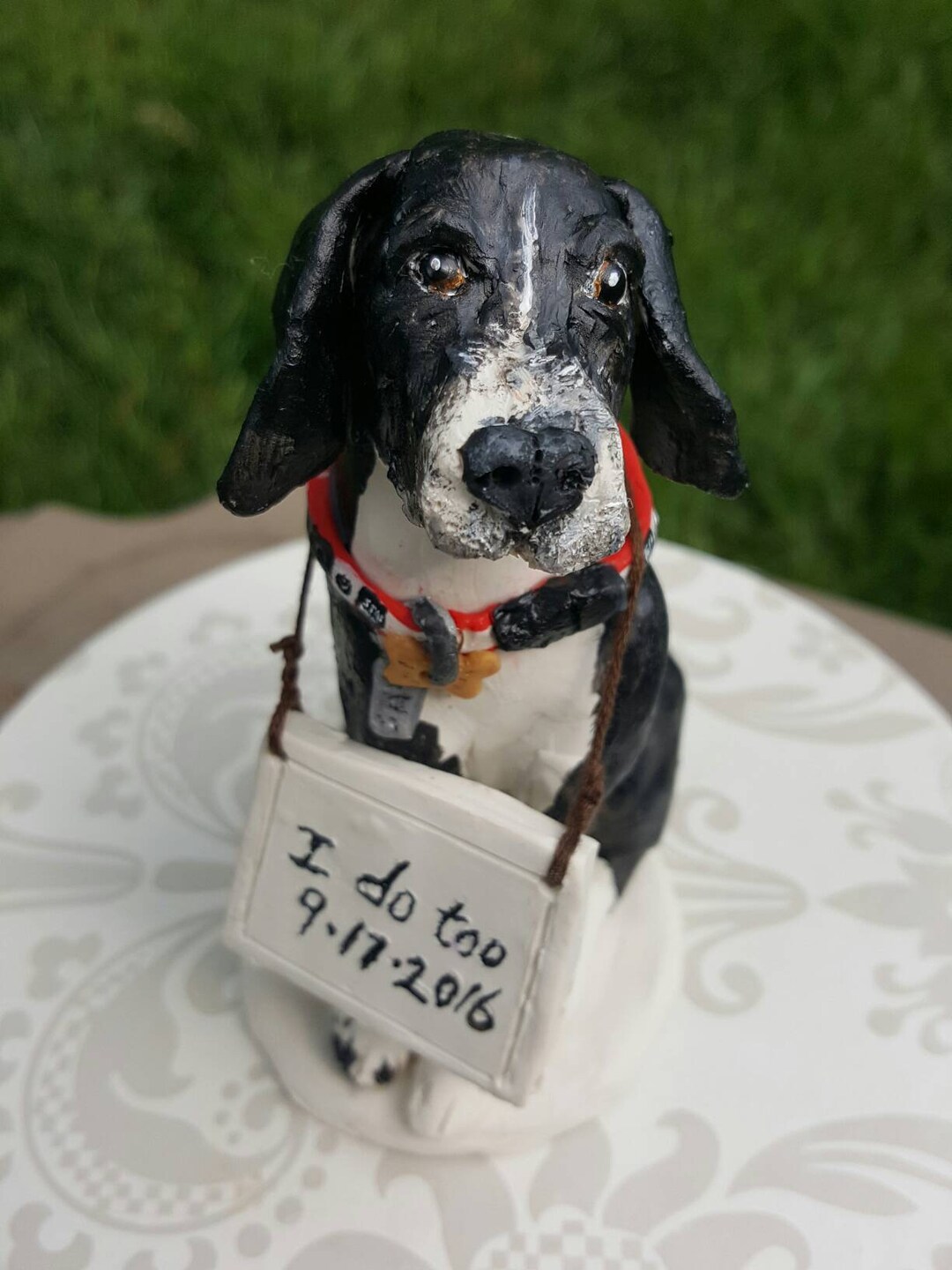 Custom Made Single Dog Polymer Clay Cake Topper With "i Do Too" Sign - Etsy