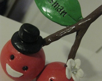 Perfect pair Custom handmade Clay Bride and Groom cherry couple