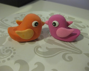 Pair of custom handmade love bird clay Cake Toppers