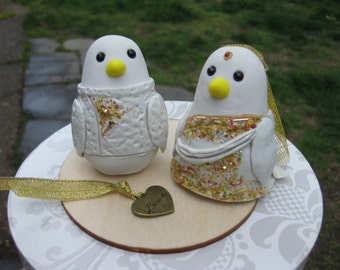 Pair of Custom Bride and Groom Love Bird Polymer Clay Cake toppers