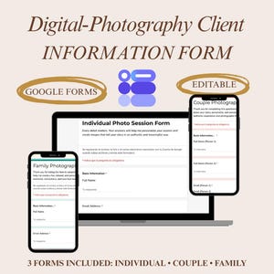 Photography Client Forms Bundle | Editable Google Forms Template | Client Questionnaire | Intake Form for Photographers