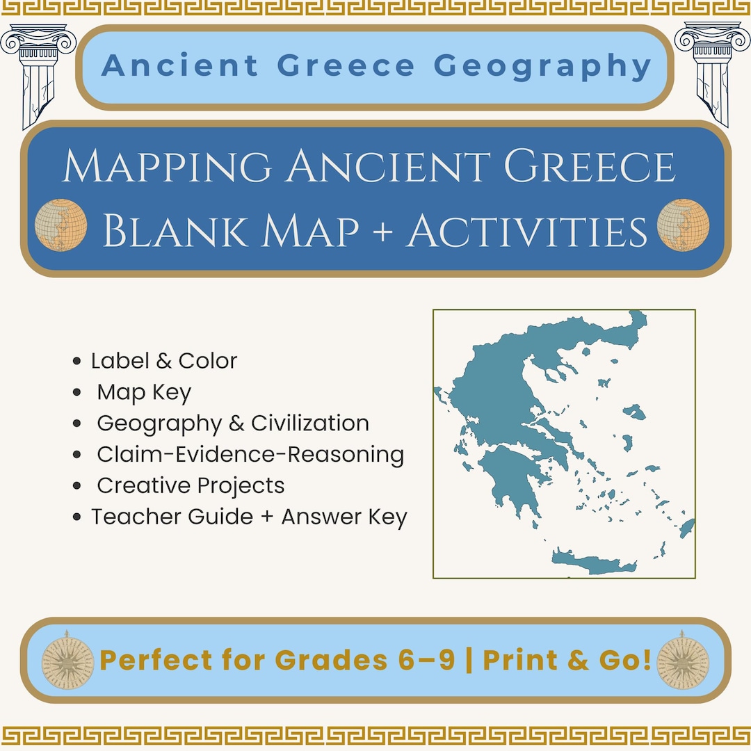 Ancient Greece Map Worksheet Printable Geography Activity Middle School History Blank Map