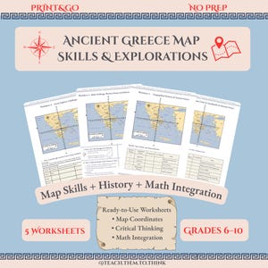 Antikes Griechenland Geographie Arbeitsblätter Bündel | Koordinaten Flugzeug Fähigkeiten, Entfernung & Wege | Mittelschule Gesellschaftskunde STEAM
