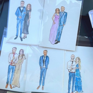 Custom Order Fashion Illustrations-  5x7 Guest Portraits for Wedding (qty. 12)