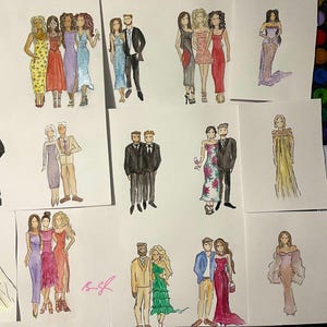 Live Fashion Illustrations- Guest Portraits Live Wedding Sketch, Custom Fashion Illustration created in Live Event Portraits FL GA artist