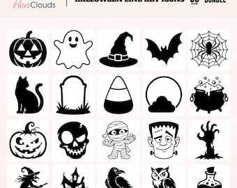 Halloween SVG Bundle, 69 Spooky Character Clipart PNG DXF Cut Files, Line Art Sticker Shirt Mug Decal Cricut Silhouette Digital Download