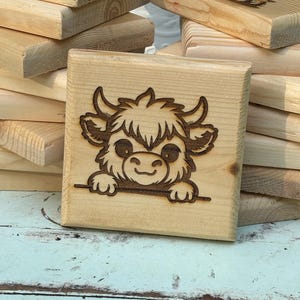 Peeking Highland Cow Handmade Coaster