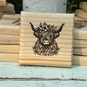Floral Shaggy Highland Cow Handmade Coaster