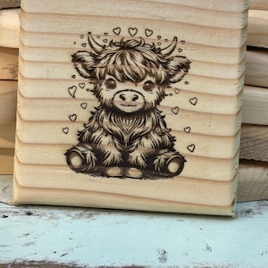 Love Hearts Highland Cow Handmade Coaster