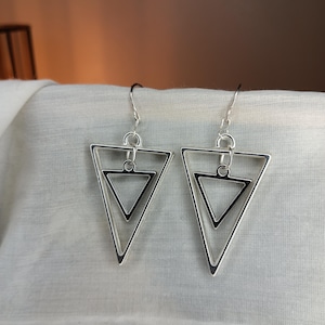 Double Triangle Silver Drop Earrings