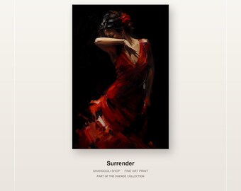 Flamenco Dancer Art Print – Surrender, Crimson Red Figurative Wall Art