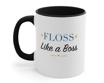 Taza con detalles en negro – Usa hilo dental como un jefe