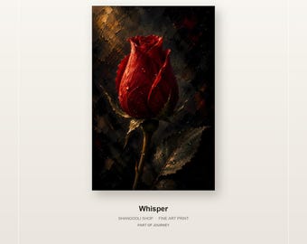 Whisper Crimson Rosebud Fine Art Print | Moody Floral Wall Art