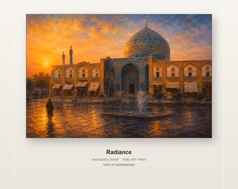 Radiance, Isfahan Mosque Wall Art, Persian Architecture Poster, Turquoise and Gold Print