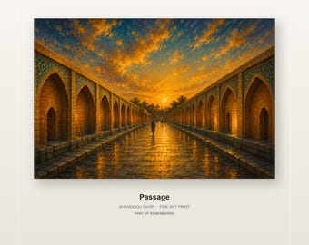 Passage, Isfahan Street Wall Art, Persian Architecture Poster, Golden Sunset Travel Print
