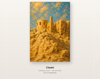 Citadel, Persian Architecture Wall Art, Ancient Desert Fortress Poster, Earth Tone Print