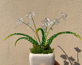 Planta de margarida com contas de cristal - Decoração de mesa de terracota feita à mão