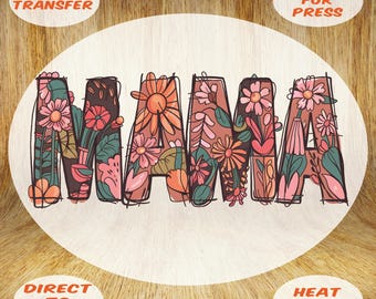 Transfert DTF Floral Mama : Thermocollant bohème avec presse à chaud