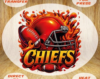 Chiefs Football Flame DTF Transfer: Helmet Game Day Iron-On Heat Press