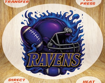 Ravens Football Flame DTF Transfer: Helmet Game Day Iron-On Heat Press