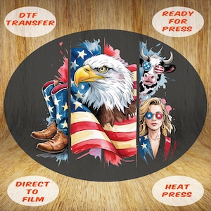 American Flag Eagle DTF Transfer: Patriotic Cowgirls Heat Press