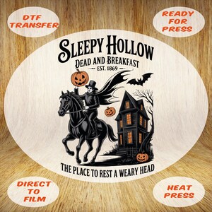 Sleepy Hollow Ready to Press, Dead and Breakfast Halloween Dtf Transfer, Fall Vibes Heat Press, Spooky Season Iron On, Ghost & Pumpkin Dtf
