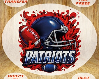 Patriots Football Flame DTF Transfer: Helmet Game Day Iron-On Heat Press