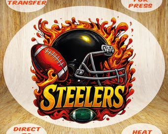 Steelers Football Flame DTF Transfer: Helmet Game Day Iron-On Heat Press