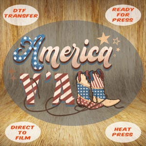 Retro Cowgirl 4 juillet DTF Transfer : Patriotic Cowboy Heat Press