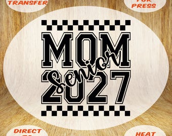 Checkered Senior Mom 2027 DTF Transfer: Retro Graduation Iron-On