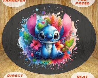 Floral Stitch DTF Transfer, Watercolor Tropical Design, Ready to Press