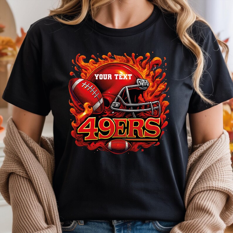 Custom 49ers Football Flame DTF Transfer: Helmet Game Day Iron-On Heat Press image 2