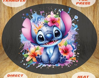 Watercolor Stitch DTF Transfer: Cheerful Alien Heat Press Design