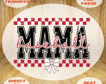 Retro Baseball Mama DTF Transfer: Checkered Game Day Iron-On