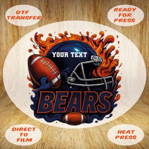 Custom Bears Football Flame DTF Transfer: Helmet Game Day Iron-On Heat Press