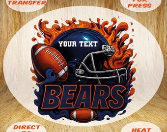 Custom Bears Football Flame DTF Transfer: Helmet Game Day Iron-On Heat Press