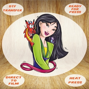 May include: A cartoon illustration of a woman with long black hair, wearing a green and yellow dress, with a red dragon and a purple bug on her shoulder. The image is on a white background with a pink ribbon.