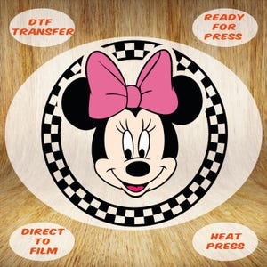 Minnie Mouse Heat Transfer: Checkered Bow Portrait - Ready to Press DTF