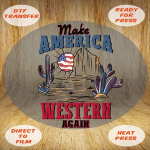 Transfert DTF rétro western du 4 juillet : cow-boy patriotique à repasser