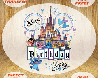 Custom Disney Lilo & Stitch Birthday Boy DTF Transfer: Personalized Design Heat Press-Iron On