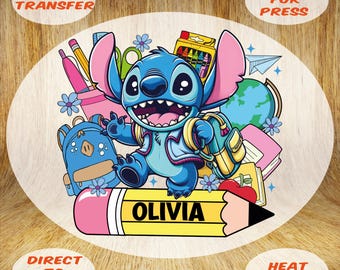 Custom Stitch Back to school Ready to Press, Disney Back to School Dtf Transfer, Personalized Stitch Iron On, First Day of School Dtf