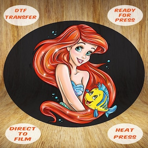 Ariel The Little Mermaid Ready to Press, Coquette Ariel Dtf Transfer, Disney Princess Ariel Heat Press,Princess Ariel and Flounder Dtf