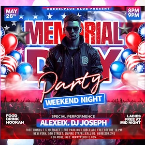 Editable Memorial Day Party Flyer | Memorial Day Weekend Club Flyer | Club Party Flyer | Summer Party Flyer | Adult Nightclub Event Flyer