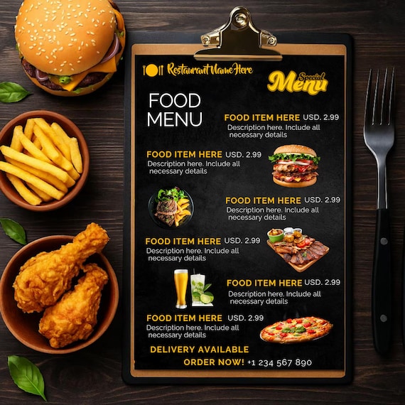 Food Menu Template | Editable Canva Poster | BBQ Brunch Sign | Restaurant Food Menu Flyer | Instant Digital Download
